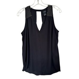 Black Gold Studded Rue 21 Lightweight/Flowy V-neck Tunic Summer Tank Top Sz M
